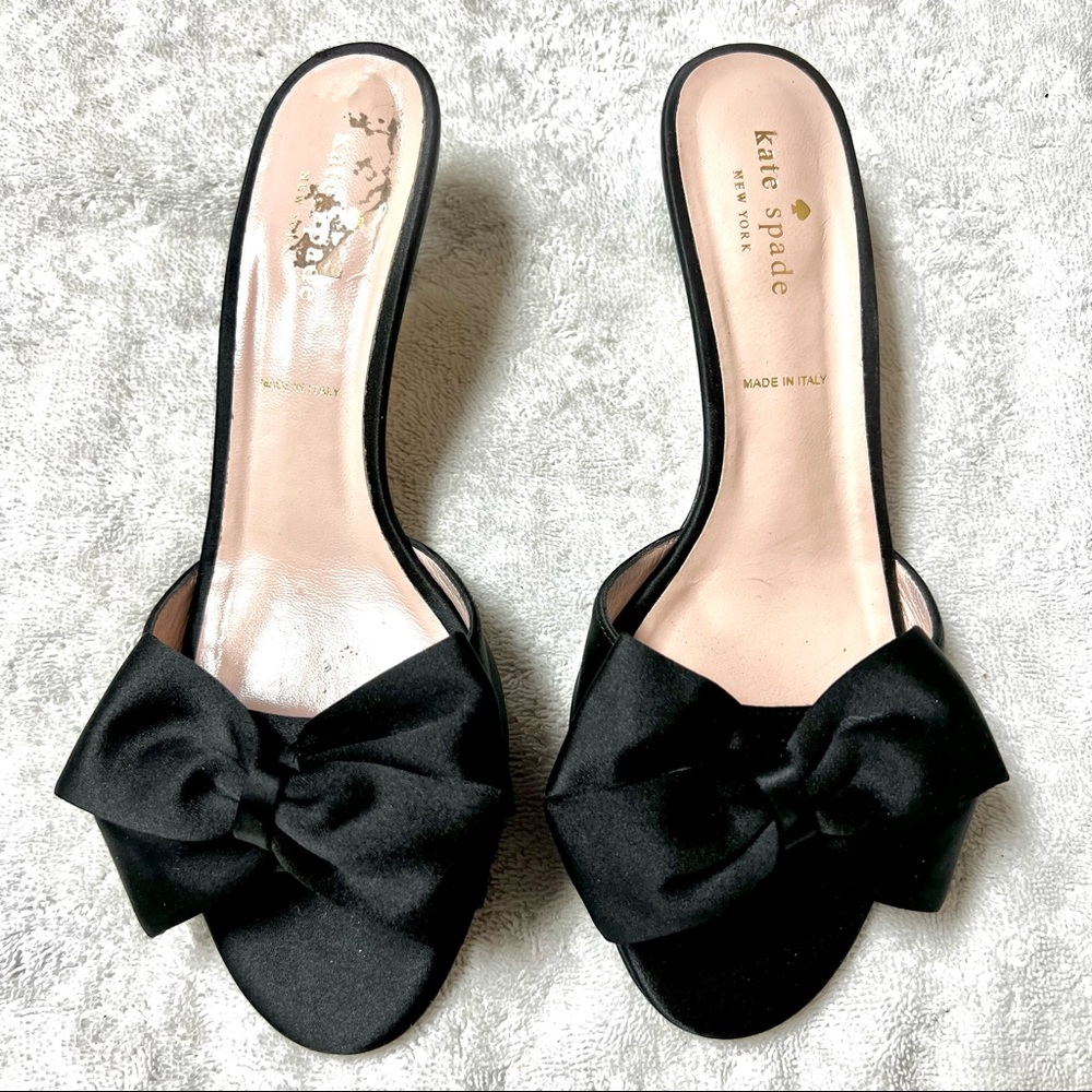 KATE SPADE Made in Italy Samantha bow heeled sandal black satin womens size 8.5